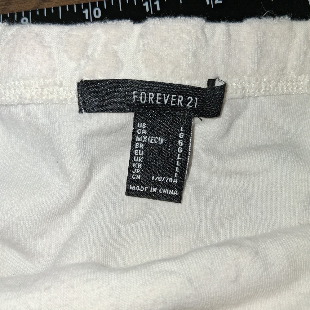 Forever 21 White Floral Terry Cloth Mini Skirt Women Large Elastic Waist Casual - Picture 4 of 5